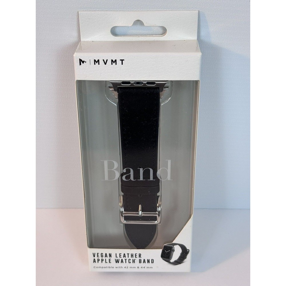 MVMT Vegan Leather Apple Watch band 42 44 MM NIB Black Iwatch Replacement